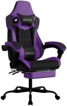 Gaming Chair with Footrest, High Back Gaming Chairs PVC Leather Ergonomic Gamer Chair with Adjustable Headrest Lumbar Support Racing Style Video Gaming Chair for Office/Home (Purple) by WOTSTA