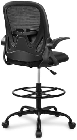 Primy Drafting Chair Tall Office Chair with Flip-up Armrests Executive Ergonomic Computer Standing Desk Chair with Lumbar Support and Adjustable Footrest Ring (Black) by Primy
