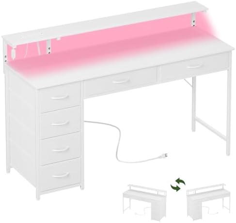 Somdot 47 Inch Gaming Desk with Power Outlet and LED Lights, Computer Desk by Somdot