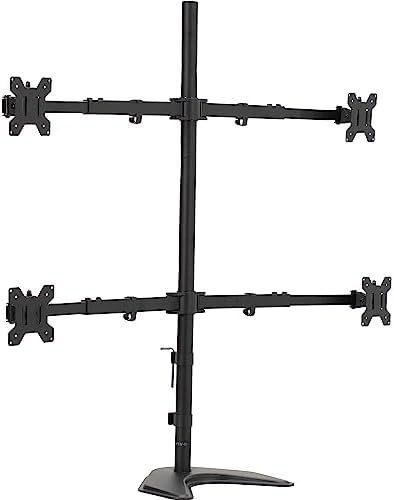 VIVO Premium Quad Ultra Wide LCD LED 27 to 38 inch Monitor Desk Stand, Free-Standing Base, Extra Tall Pole, Adjustable Telescoping Arms, Flush Wall Setup, Fits 4 Screens, Black, STAND-TS38B-4 by VIVO