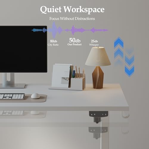 Klicelor 60 Inch Large Electric Standing Desk, Height Adjustable Office Desk, Sit Stand Up Computer Gaming Desk with Memory Preset, Two-Piece Desktop, White - Image 5