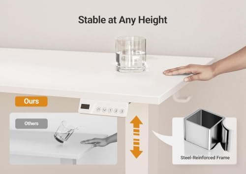 Seang Electric Standing Desk Adjustable Height, 55 x 24 Inch Sit Stand Desk with T-Shaped Frame, 3 Memory Presets & Cable Management for Home Office Computer Workstation, White Frame/White Top - Image 6