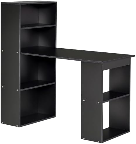 HOMCOM Modern Home Office Desk with 6-Tier Storage Shelves, 47", Black by HOMCOM