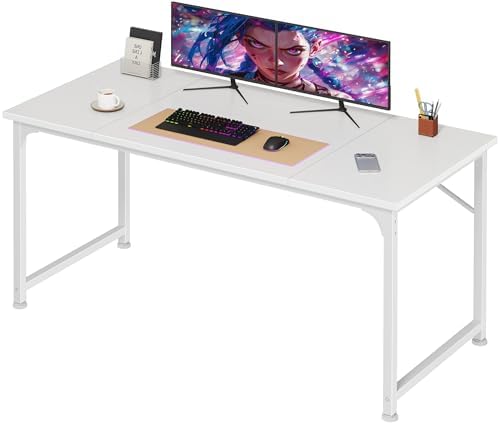 PRAISUN 47 Inch Computer Desk, Office Desk, Spacious Desktop, White by PRAISUN