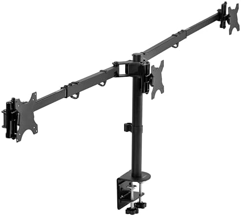 VIVO Premium Triple Monitor Desk Mount for 3 Screens up to 22 lbs, Fits up to 38 inch Ultrawides on Center Bracket, Adjustable Telescoping Arms, Flush Wall Setup, Black, STAND-TS03C by VIVO