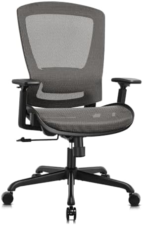 ELABEST Mesh Office Chair,Ergonomic Computer Desk Chair,Sturdy Task Chair- Adjustable Lumbar Support & Armrests,Tilt Function,Comfort Wide Seat,Swivel Home Office Chair (Grey) by ELABEST