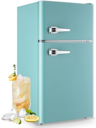 WANAI Compact Mini Refrigerator Small Refrigerator with Freezer, Retro Mini Fridge with Dual Door,7 Adjustable Thermostat, Adjustable Shelves For Dorm, Office Bedroom, Blue by WANAI%C2%AE