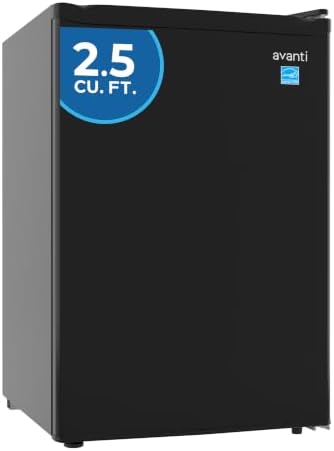 Avanti 2.5 Cu. Ft. Mini Fridge Compact Refrigerator for Dorm, Office & Bedroom, Chiller Compartment, Glass Shelf, Reversible Door, ENERGY STAR, Black by AvantiProducts