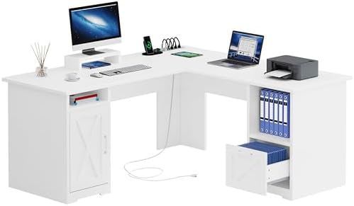 YITAHOME L Shaped Desk with Power Outlets by YITAHOME