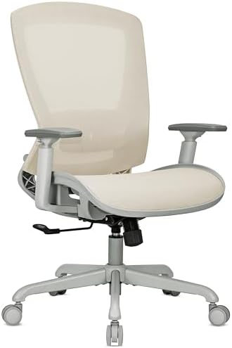 ELABEST Mesh Office Chair,Ergonomic Computer Desk Chair,Sturdy Task Chair- Adjustable Lumbar Support & Armrests,Tilt Function,Comfort Wide Seat,Swivel Home Office Chair (Beige) by ELABEST
