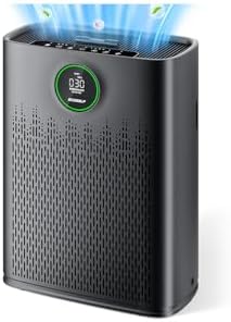 Air Purifiers for Home Large Room, Cover Up to 2400 Ft² with True HEPA Filter, Smart Mode, PM2.5 Air Quality Display, 22dB Sleep Mode, Aromatherapy with 2X-Purification & 360°Air Outlet, HAP603, Black by ECOSELF