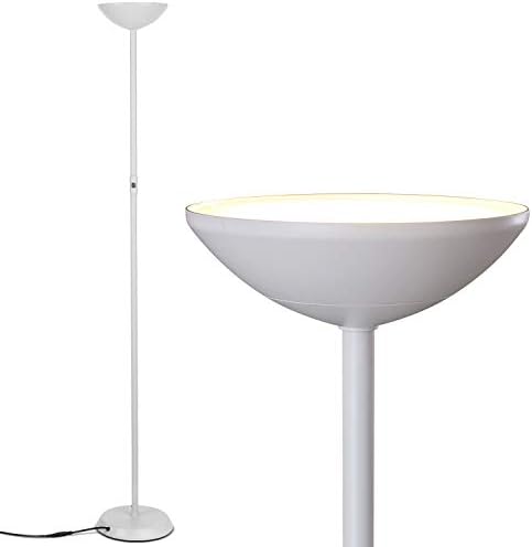 Brightech SkyLite LED Floor lamp, Torchiere Super Bright Floor Lamp for Living Rooms & Offices - 3 Way Dimmable Tall Torch Lamp, High Lumen Standing Pole Lamp for Bedroom Reading - White by Brightech