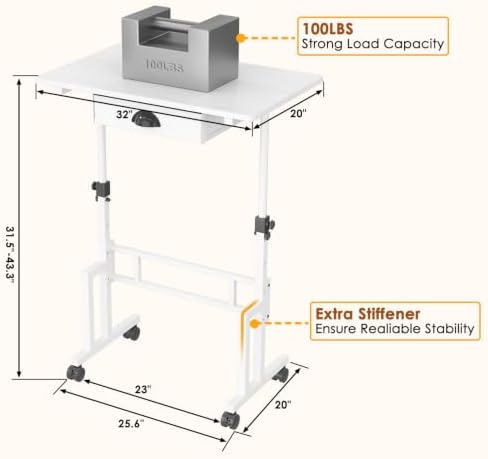 Large Adjustable Height Standing Desk With Wheel, Rolling Sit to Stand Desk - Image 6