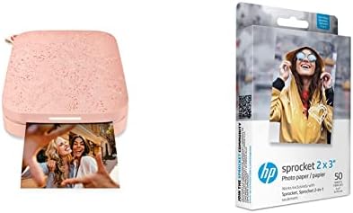 HP Sprocket Portable Color Photo Printer (Pink) Instantly print 2x3" + HP Zink 50 Pack Paper Bundle by HP