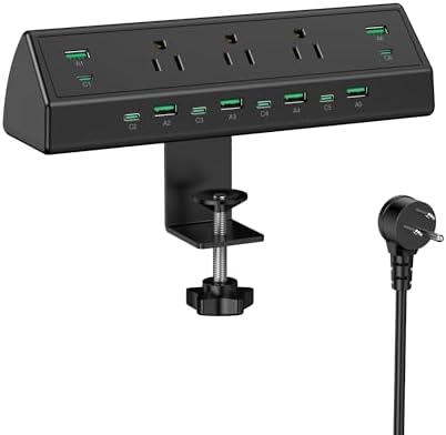 Jgstkcity 90W Desk Clamp Power Strip,12 USB Ports (6 PD 45W USB-C),Surge Protector,ETL Listed Power Hub Extension Cord,Fast Charging Station for Home Office Desk Edge Mount (Black,12 USB-90W) by Jgstkcity