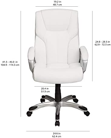 Amazon Basics Executive High Back Office Desk Chair, Adjustable Height, Tilt, Swivel, 275lb Capacity, Bonded Leather, White/Pewter - Image 3