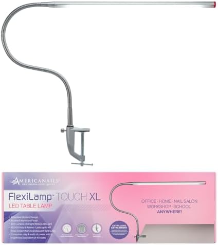 Americanails FlexiLamp Touch XL - LED Table Desk Lamp - Removable Clamp - Adjustable Lighting for Nail Stations - Manicure Table Light - Flexible Arm – 3 Brightness Levels - Touch Sensor - 400 Lumens by Americanails