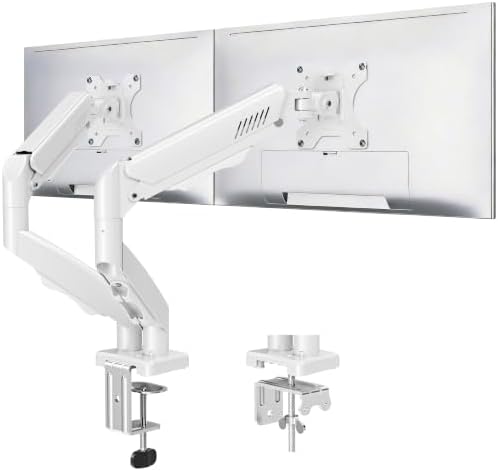Dual Monitor Stand fits up to 32 inch, 4.4-19.8 lbs Computer Screens, Dual Monitor Desk Mount Height Adjustable, Monitor Arms for 2 Monitors, Home Office VESA Mounts, Freelift White by MOUNTUP