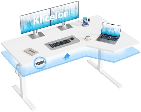 Klicelor L Shaped Standing Desk 55 x 31.5 Inch, Electric Height Adjustable Corner Desk for Home Office Workstation, Ergonomic Sit Stand Computer Table with Memory Controller, White by Klicelor
