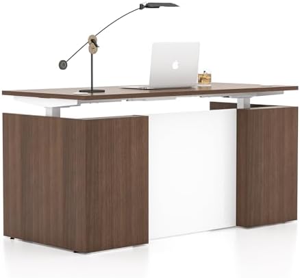 Executive Standing Office Desk with Pre-Assembled Frame, Dual Motor Height Adjustable Sit Stand Desk with 3 Memory Presets, Heavy-Duty Electric Standing Desk, Walnut Finish - Image 4