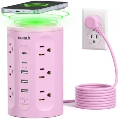 Power Strip with USB Ports,Extension Cord with Multiple Outlets (12AC+3A+2C), 6.5 FT Desk Pink Power Strip Tower Charging Station for Home, Office, College Dorm Essentials by SMALLRT