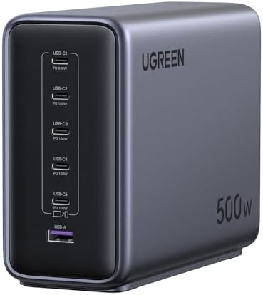 UGREEN Nexode 500W GaN Charging Station, 6-Port USB-C & USB-A with 240W Single Port, Smart Temperature Control & Space-Saving Design for iPhone 17/16/15, Galaxy S25/S24, MacBook Pro/Air, iPad, Laptops by UGREEN