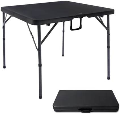 34" Square Folding Card Table,Fold-in-Half Utility Portable Table,Black by Home