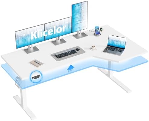 Klicelor L Shaped Standing Desk 59 x 35.4 Inch, Electric Height Adjustable Corner Desk for Home Office Workstation, Ergonomic Sit Stand Computer Table with Memory Controller, White by Klicelor