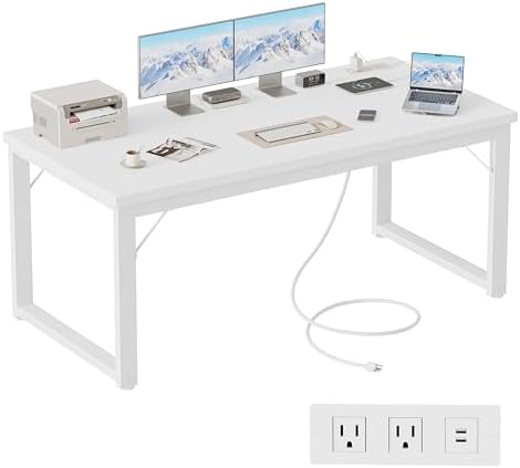 Mericonia 54 Inch Computer Desk with Power Outlets, 1.2" Thick Office Table by MERICONIA