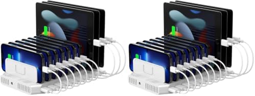 Unitek Multi Charging Station, 10-Port USB Charger for Multiple Device with SmartIC Tech and Adjustable Dividers, Organizer Stand Compatible with iPad, Tablet, Kindle, iPhone (Pack of 2) by Unitek