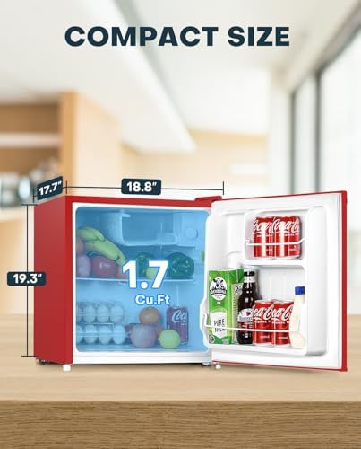 Upstreman 1.7 Cu.ft Mini Fridge with Freezer, Red-FR17 - Image 2