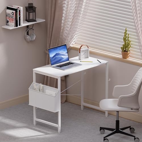 Pamray 32 Inch Computer Desk Small Spaces Desk with Storage Bag for Bedroom Writing and Home Office Work Small Study Desk Table White - Image 5