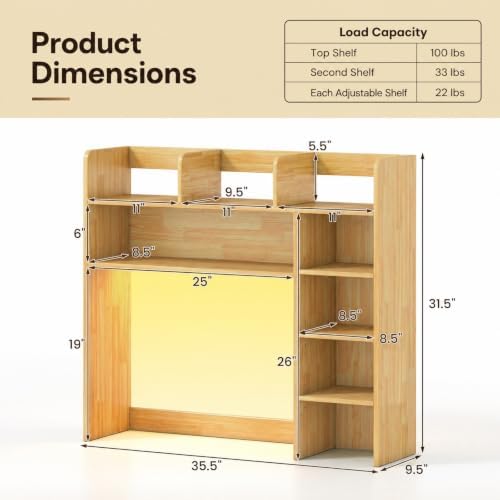 GOFLAME Desk Hutch, 8 Shelves Desktop Bookshelf, 31.5”, Burlywood - Image 2