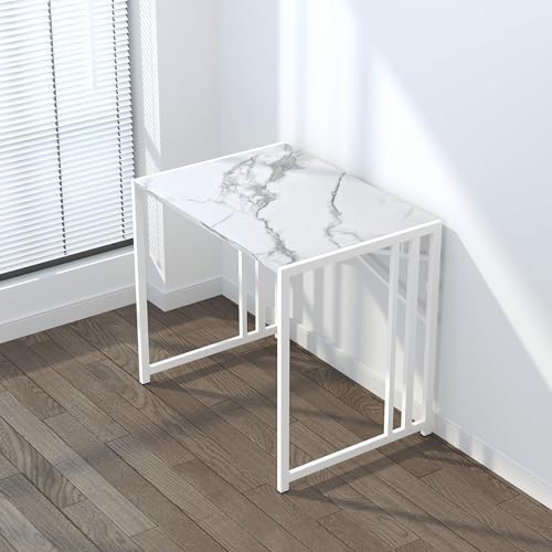 Lutown-Teen 32 inch Folding Small Desk, White Marble - Image 7