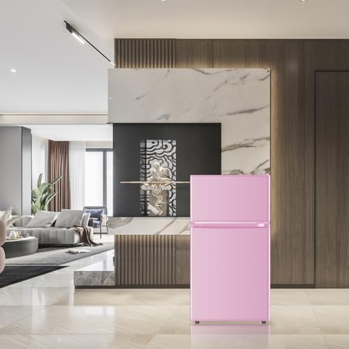 Saeoola Mini Fridge with Freezer, 3.2 Cu.Ft, 2 Doors Compact Mini Refrigerator with Separate Freezer for Dorm, Bedroom, Office, Apartment with 7-Level Temperature Control, Removable Shelves (Pink) - Image 7