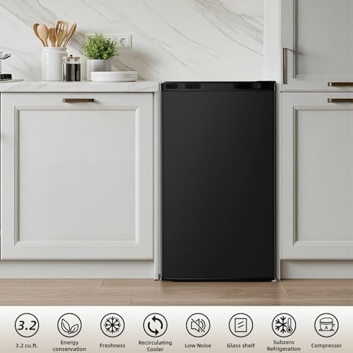 Antarctic Star 3.2 Cu.Ft.Compact Refrigerator with Freezer, Mini Fridge Single Door with Adjustable Thermostat,Removable Glass Shelves for Apartment,Dorm,Office,Kitchen，BLACK - Image 6