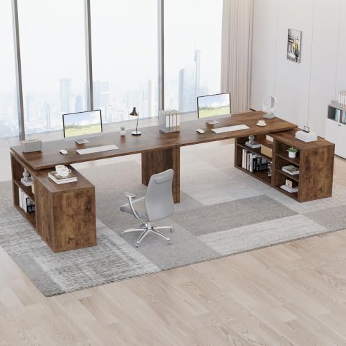 HSH L Shaped Desk with Storage, Home Computer Desk, Rustic Brown, 55 Inch - Image 4