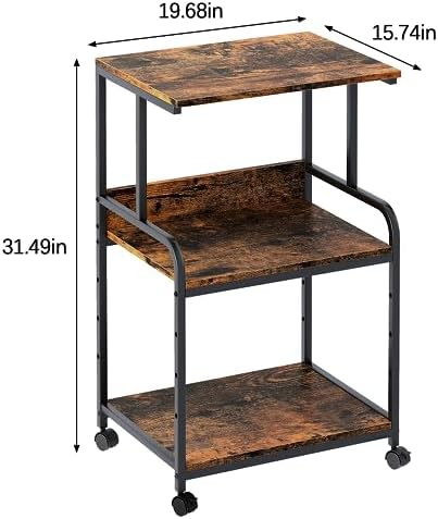 Arbuxzuy Printer Stand with Storage Shelf,3 Tier Printer Cart with Wheels,Mobile Printer Table for Home Office,Stands for Printer Heat Press Scanner Fax,Industrial Style (Brown) - Image 3