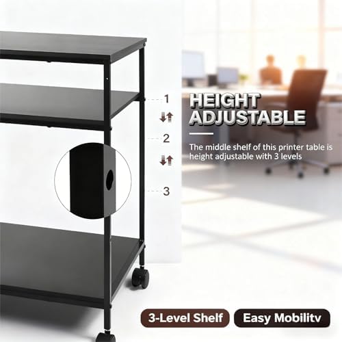 31.5" Heavy Duty Large Printer Stand with Adjustable Storage Shelf, Black - Image 3
