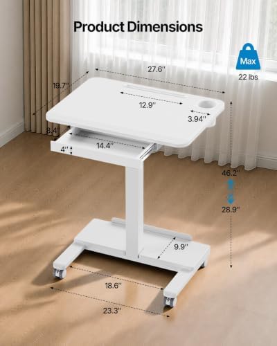 HUANUO 28" Mobile Standing Desk with Drawer and Charging Station - Image 2