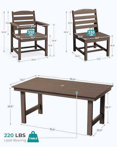 SERWALL Armless Outdoor Dining Set, Patio Dining Set for 6, Coffee - Image 2