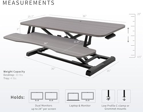 VIVO Dark Gray 36 in Standing Desk Converter, DESK-V036KG - Image 3