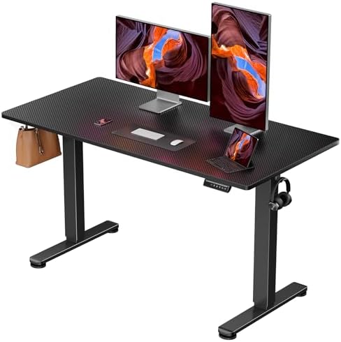 ErGear Height Adjustable Electric Standing Desk, 48 x 24 Inches Sit Stand up Desk, Memory Computer Home Office Desk, Carbon Fiber Black by ErGear