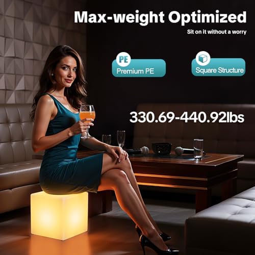Rechargeable LED Cube Chair Light with Remote, Outdoor Waterproof 16 Colors Changing LED Cube Stool Seat Side Table, Floor Lamp Night Light Glow Furniture for Home Bedroom Patio Garden (Square, 12") - Image 4