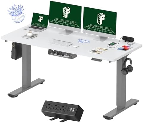FLEXISPOT EN2 60"x24" Standing Desk with Power Strip Bundle, White by Unknown