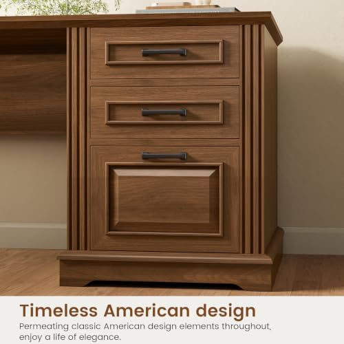Itaar Farmhouse Executive L Shaped Desk, Home Office Desk with File Drawer and Power Outlet, Computer Corner Desk with Drawers and Storage Cabinet, Workstation for Office Home, Brown - Image 4