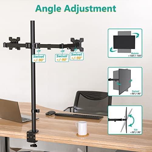 WALI Extra Tall Dual LCD Monitor Fully Adjustable Desk Mount Fits 2 Screens up to 27 inch, 22 lbs. Weight Capacity per Arm (M002XL), Black - Image 7