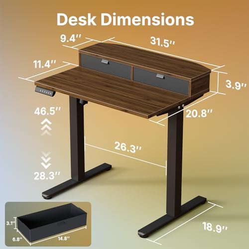 HUANUO 32 x 21 Standing Desk with 2 Drawers, C-Clamp Compatible, Walnut - Image 2