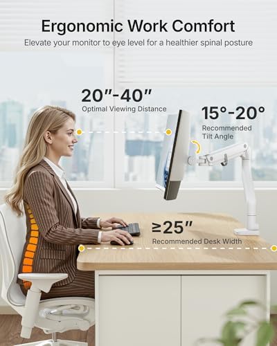 monTEK Heavy Duty Monitor Arm, 17-57" Ultrawide, Gas Spring, 59.4 lbs，White - Image 3