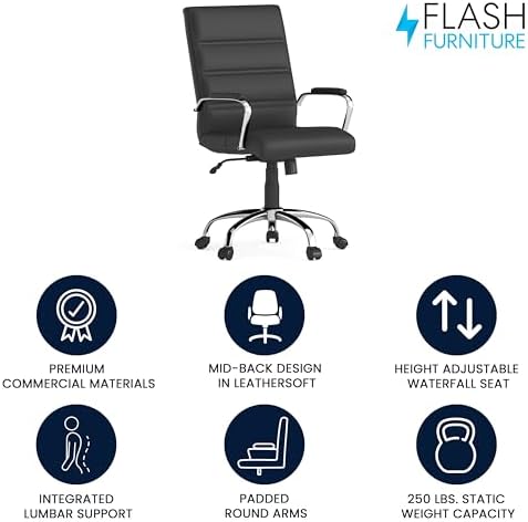 Flash Furniture Mid-Back Black LeatherSoft Executive Swivel Office Chair with Chrome Base and Arms - Image 4